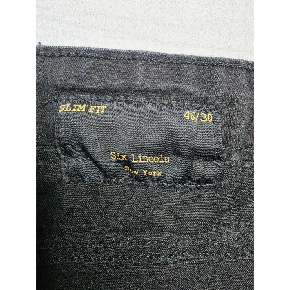 Six Lincoln New York Jeans Men's 46x30 Black Denim Stretch Slim Fit Straight Leg